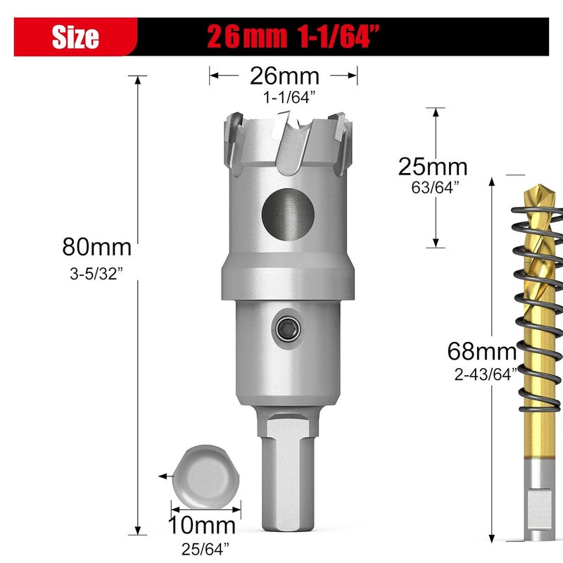 GSTK Upgrade Heavy Duty Carbide Hole Saw, Metal Steel Hole Saw Drill Bit, TCT Hole Cutter-Alloy Hardness Upgrade, Life Upgrade,Use for Stainless Steel, mild Steel, Iron, Copper,etc (26mm|1-1/64") - Image 2